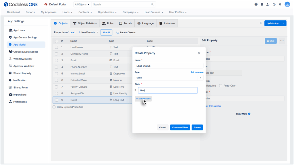 Click + State Values button