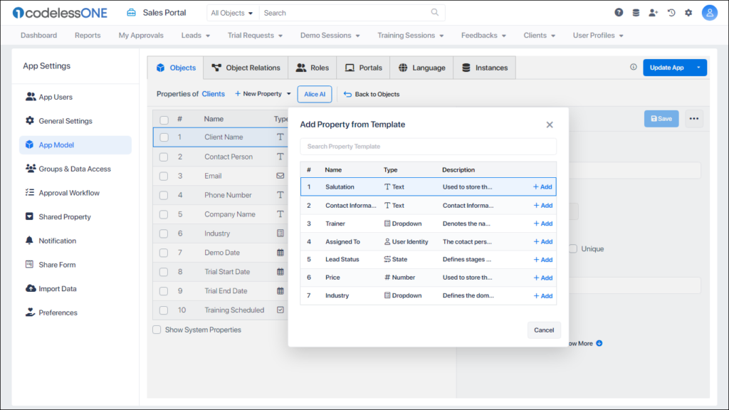 Property templates list