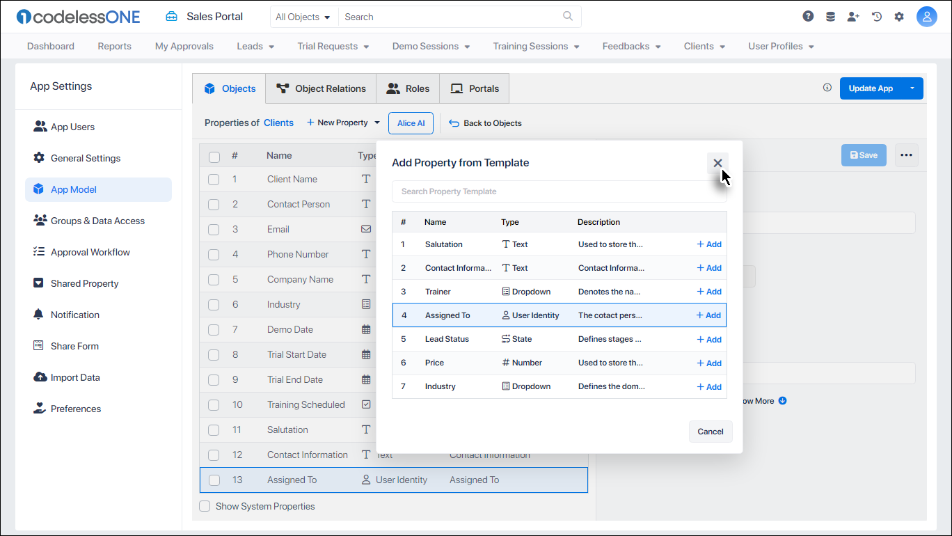 Add Properties Example Design Streamlining adding Properties using the Property Template - Codeless ONE