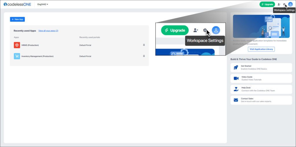 Access Workspace Settings option