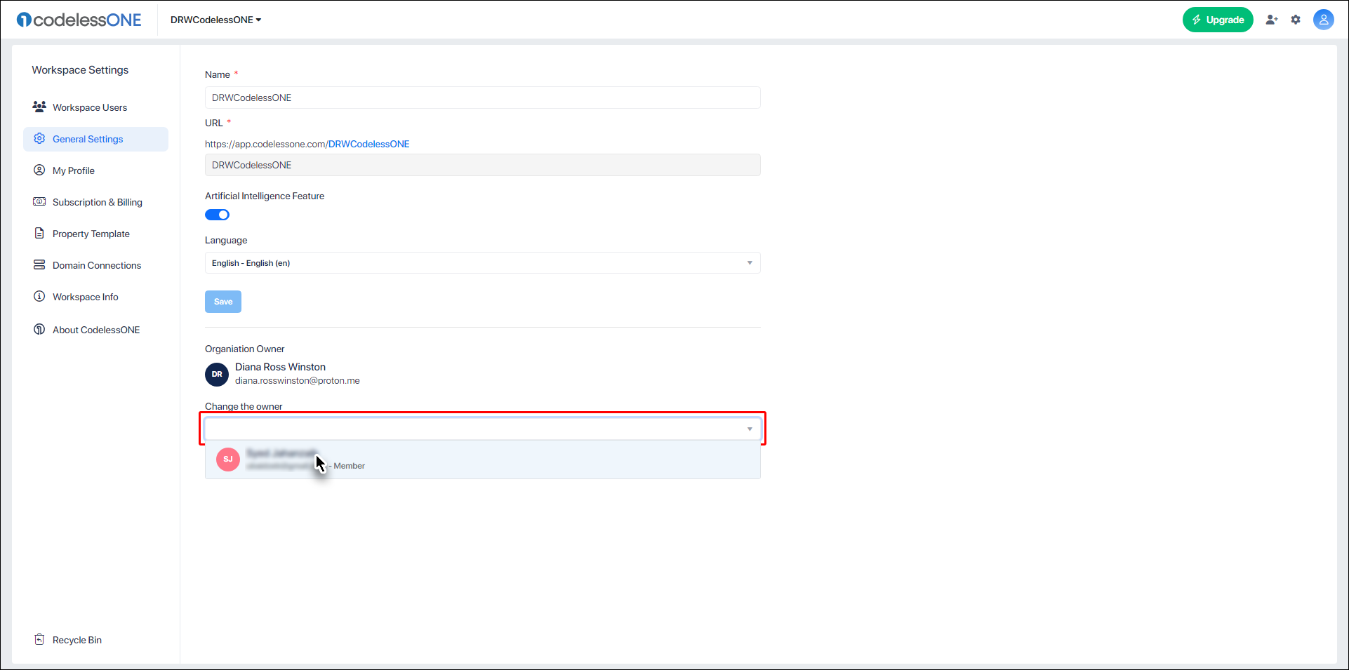 How to Change the Name and Owner of Your Workspace - Codeless ONE