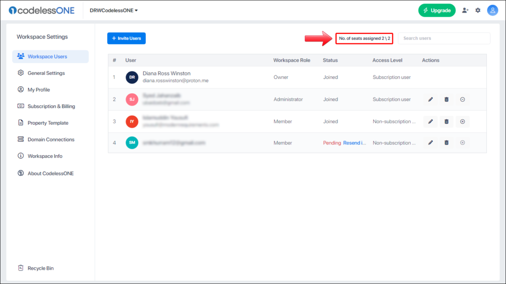 no. of subscriptions in the workspace