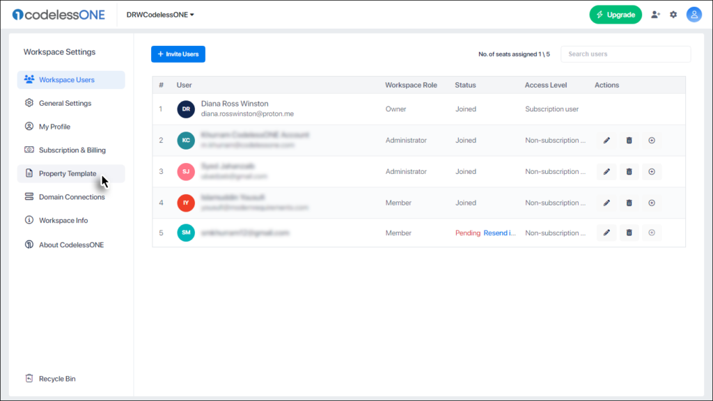 Workspace Settings page