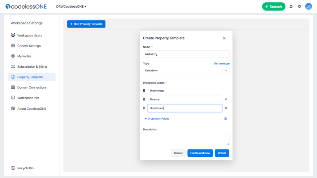 Filling Property Template form