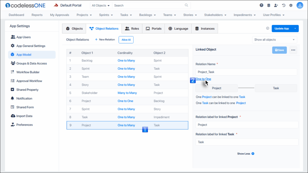 Click cardinality link