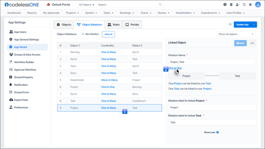 Click cardinality link