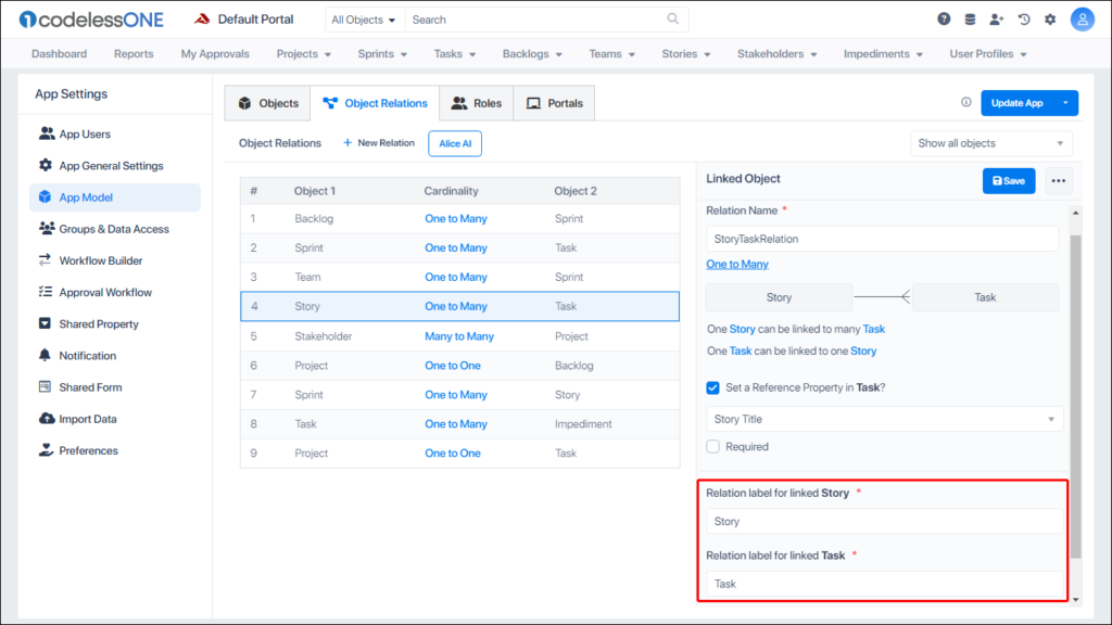 Relation labels are editable