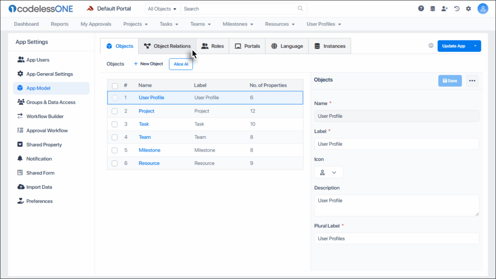 Click the Object Relation Tab