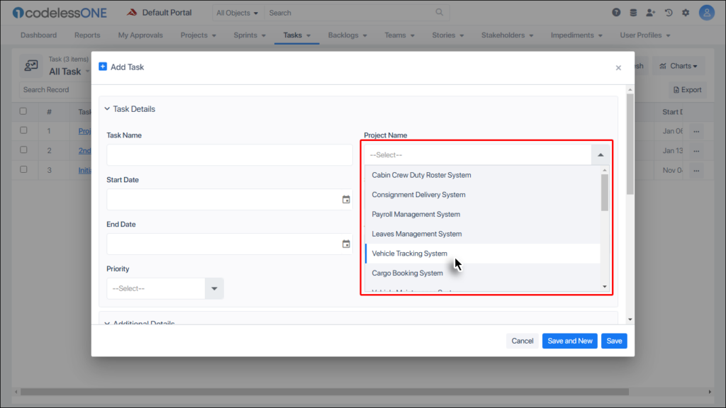 Project ref property in Task object