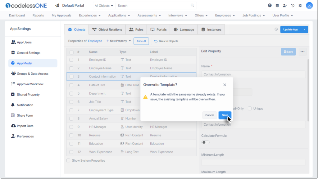 Overwrite Template