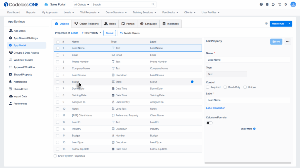 Select the state property