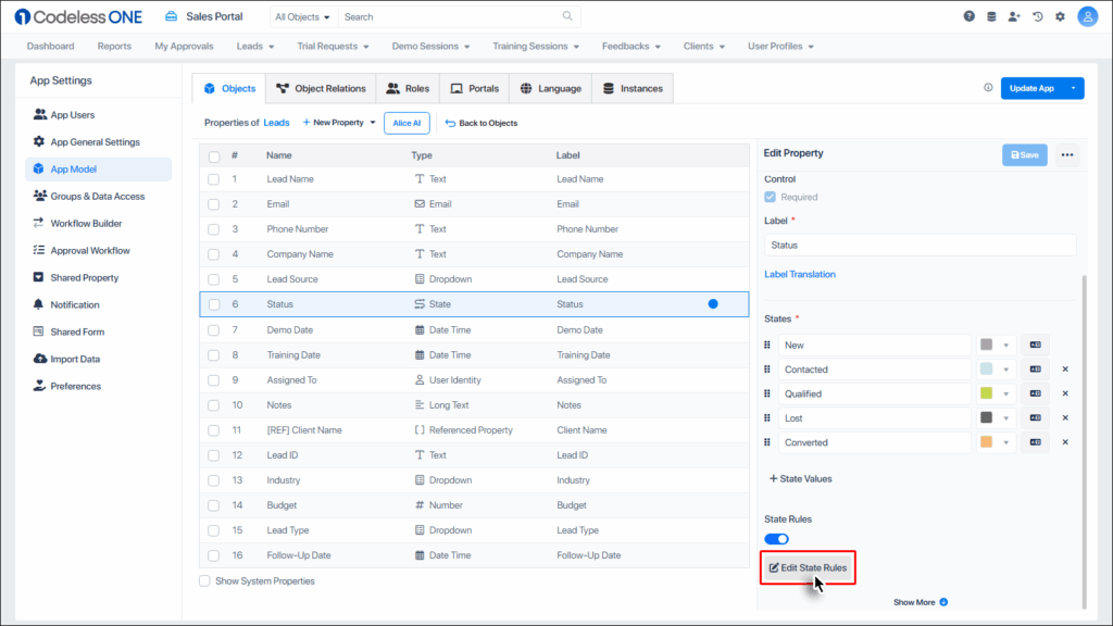 Click Edit State Rules Button