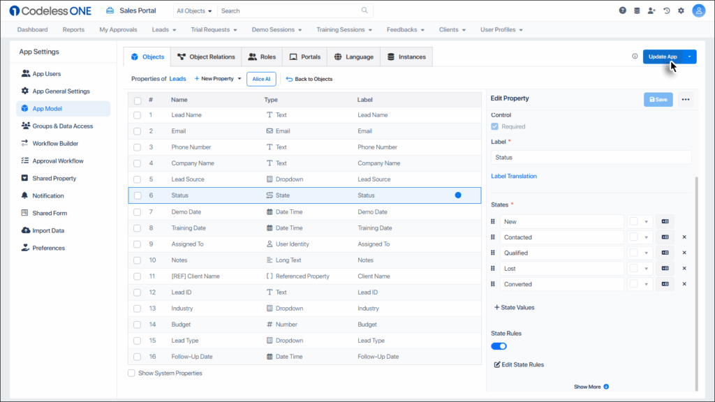 Click Update App button
