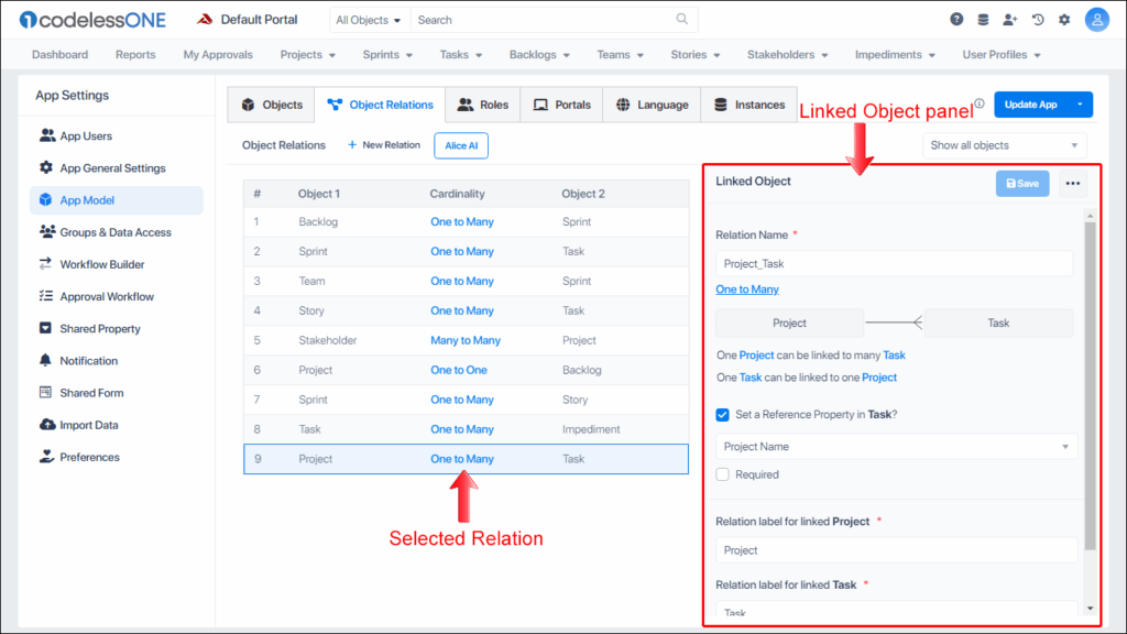 Linked Object panel