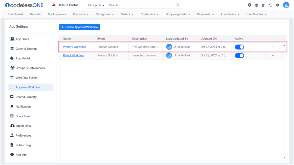 Approval Workflow created