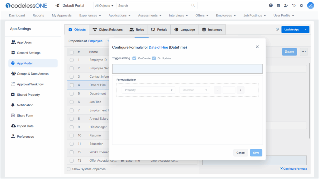 Configure Formula Dialogue Box
