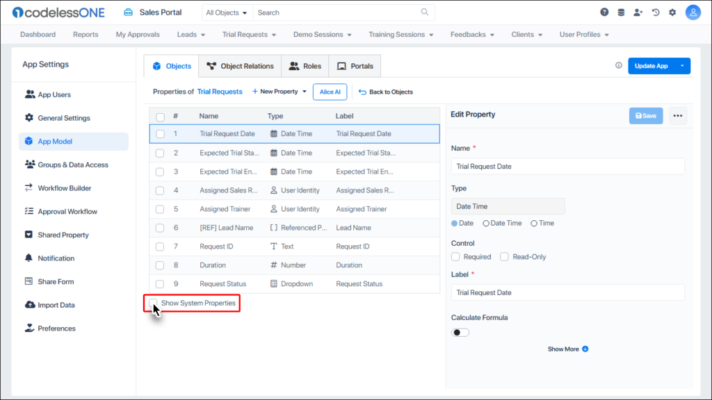 System Properties checkbox