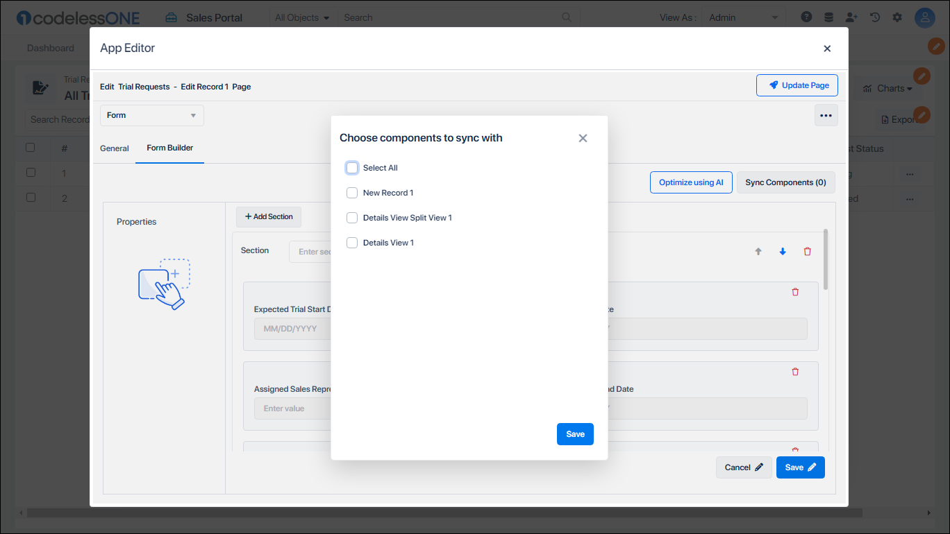 Sync Components in Application Inline Edit - Codeless ONE