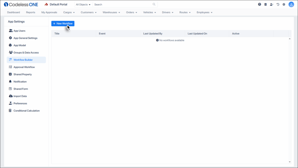 Click New Workflow button