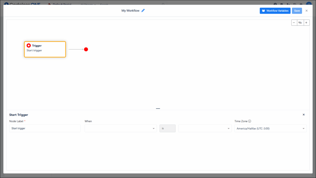 Workflow window displayed