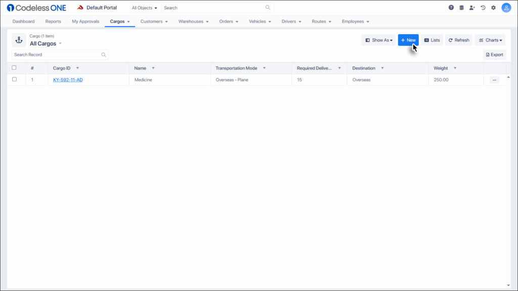 Create a cargo record