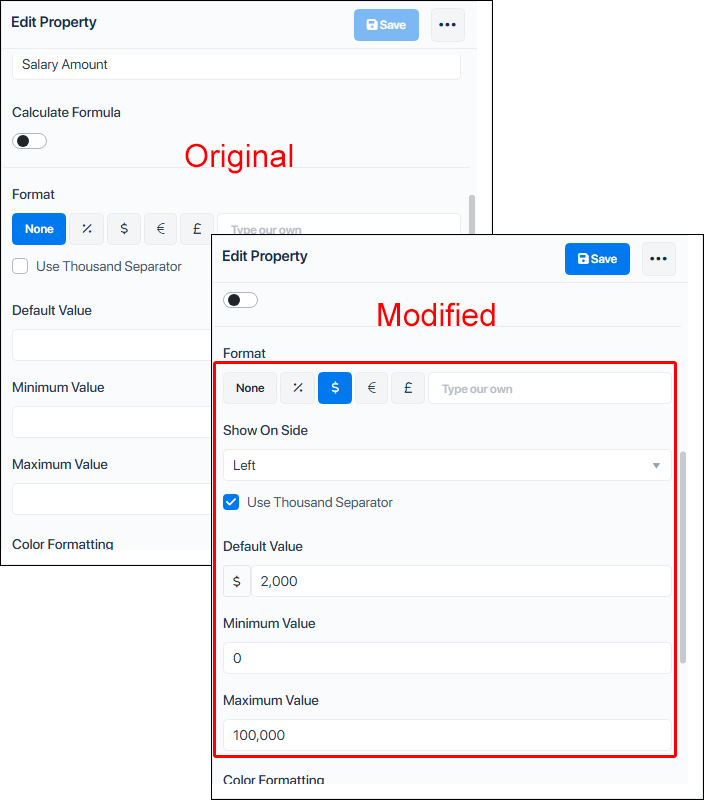 Default and Modified properties