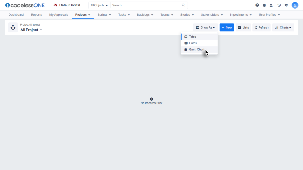 Gantt Chart option in Show As Menu