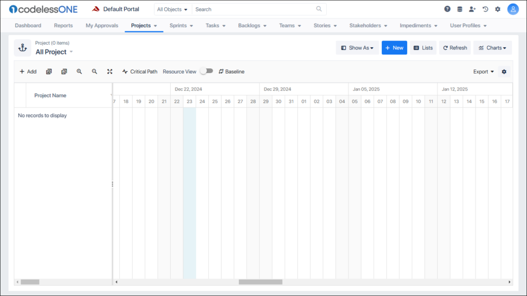 Gantt Chart opened