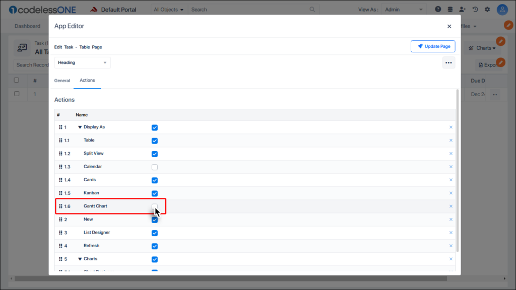 Enable Gantt Chart checkbox