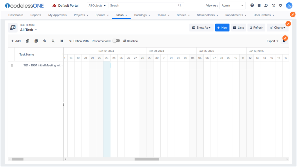 Gantt Chart displayed