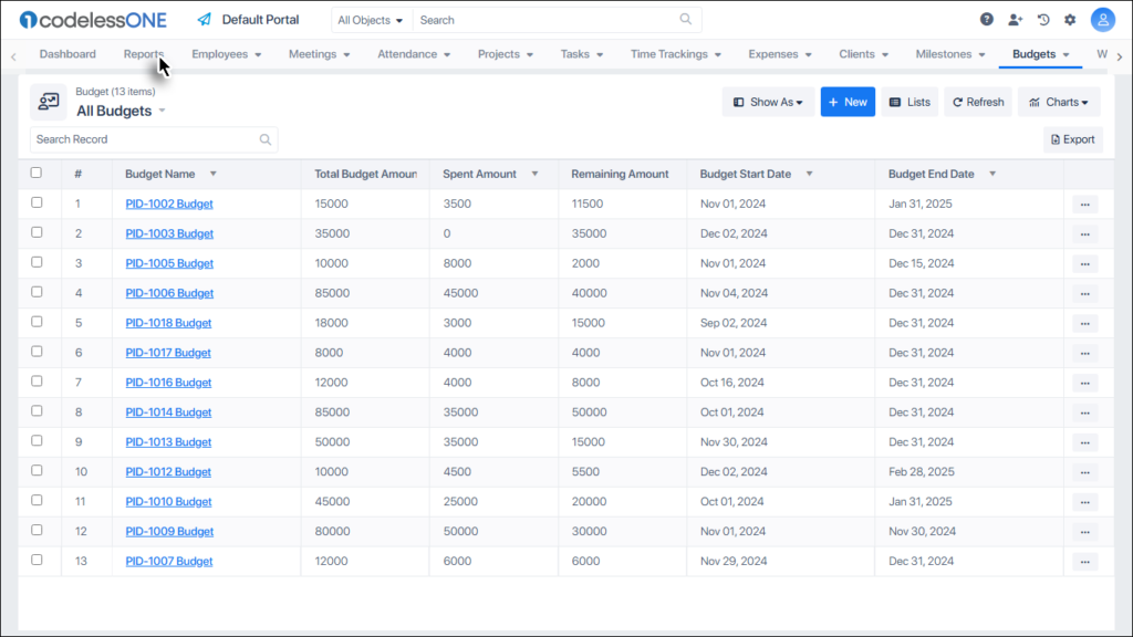 Click Reports in the menubar