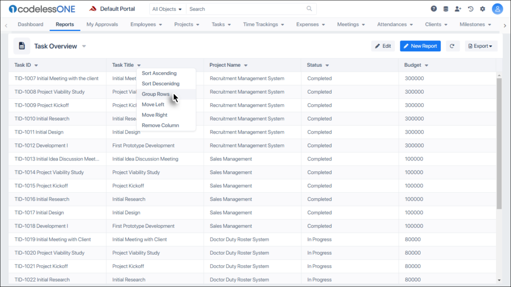 Group Rows option