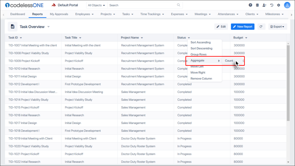 Dropdown values only support Count function