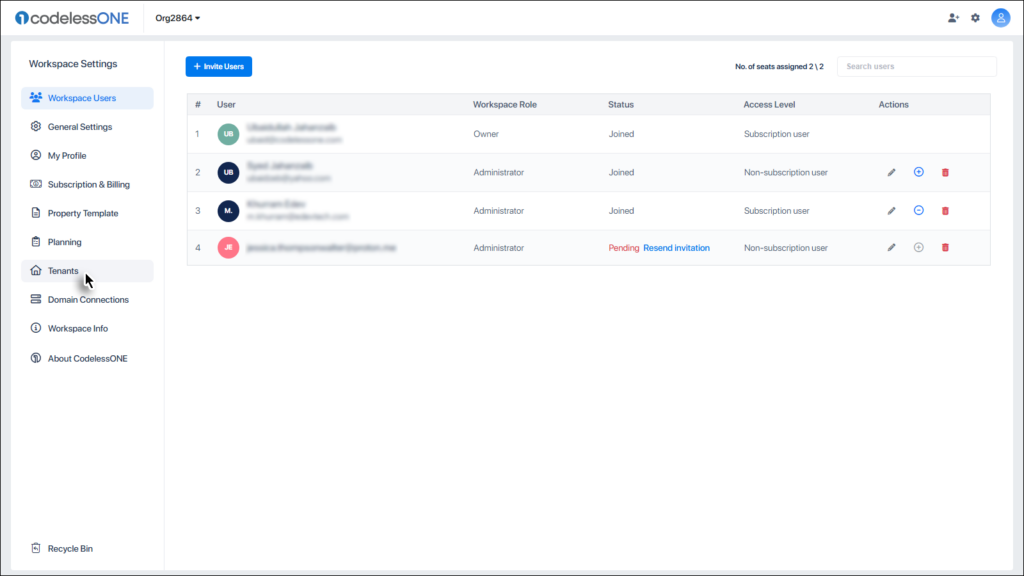 Select Tenants option