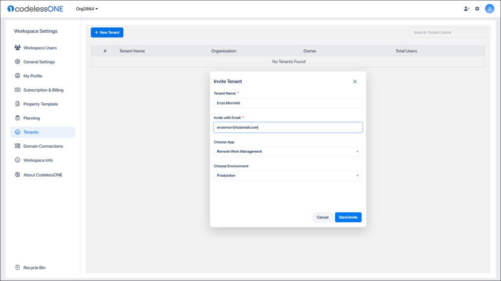 Enter tenant's email address