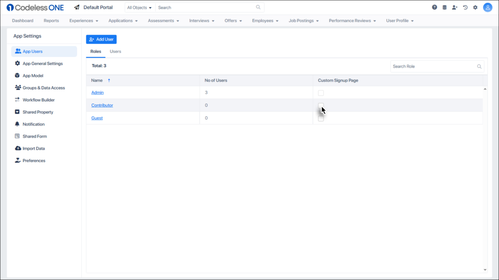 Enable checkbox for the desired role