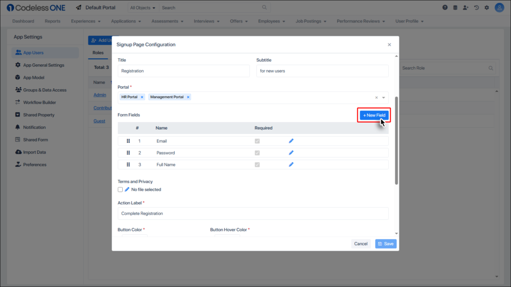 more registration form fields can be added