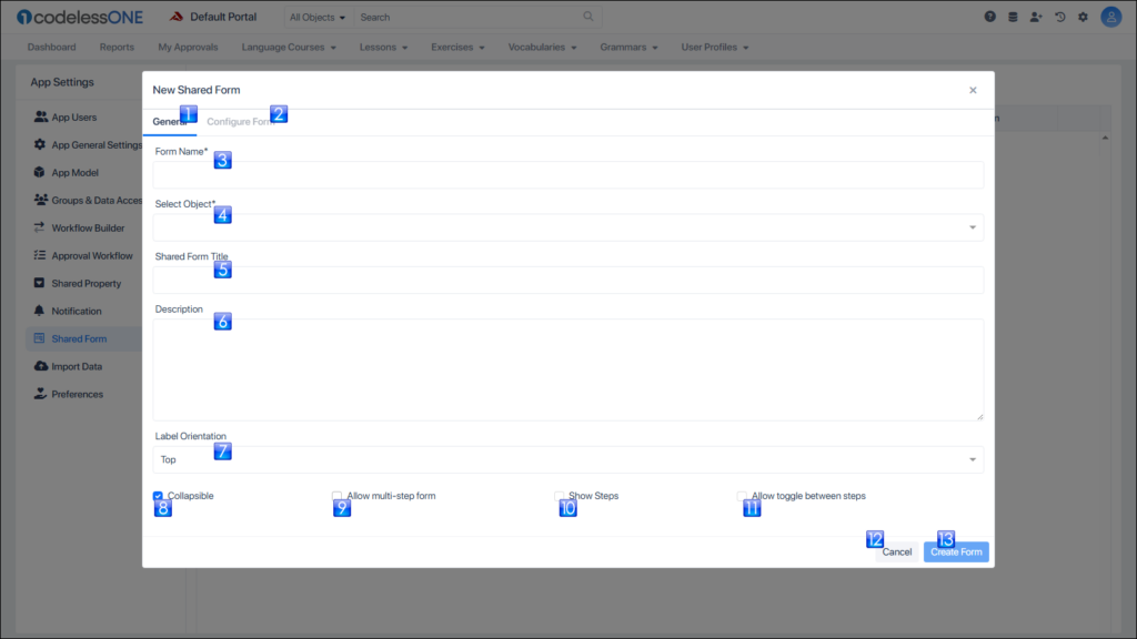 The Shared Form window is displayed