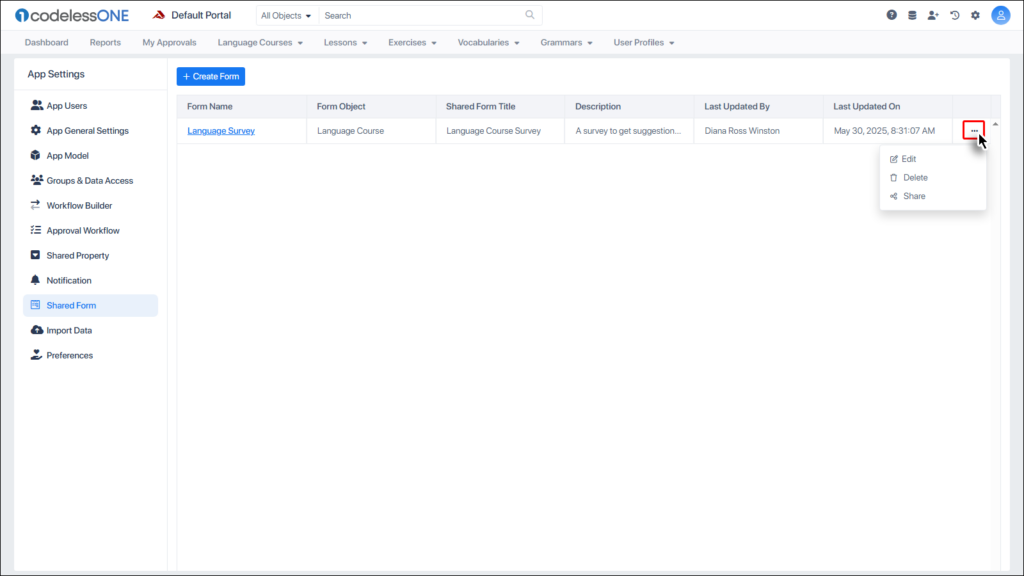 Shared Form options