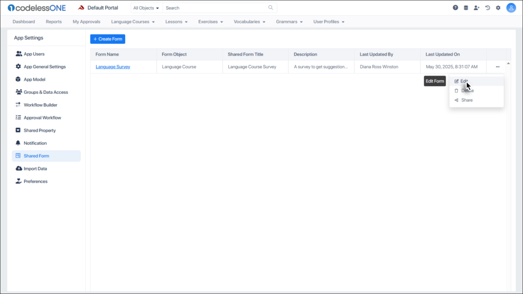 Open Shared Form in edit mode