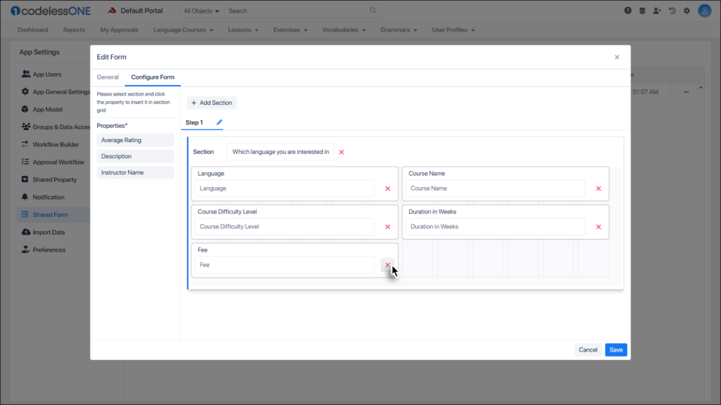 Remove desired fields