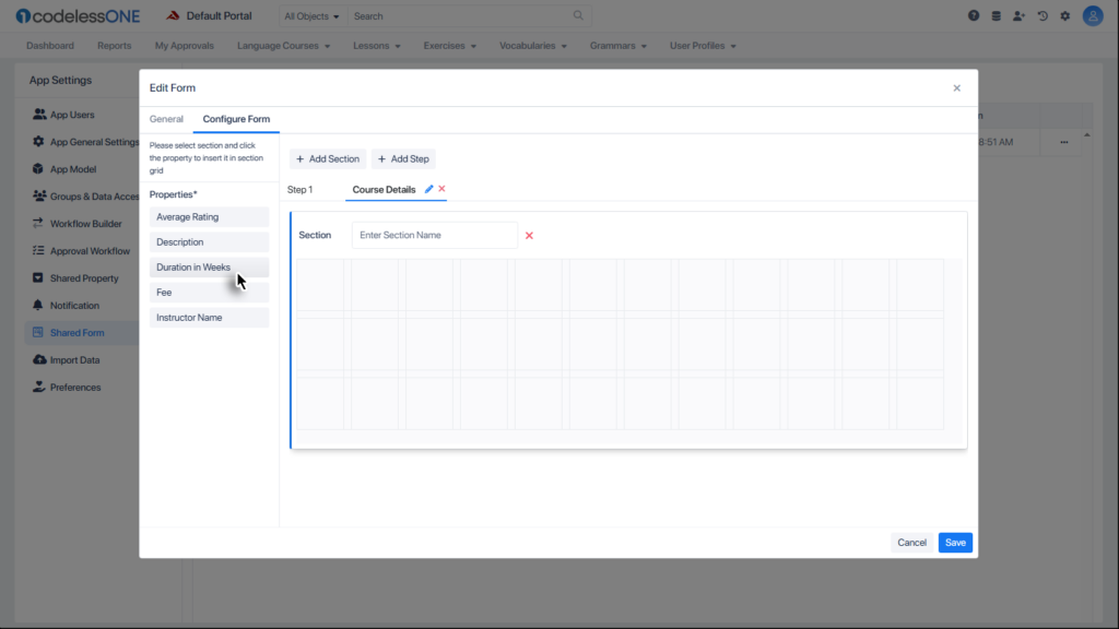 Add properties from panel to grid