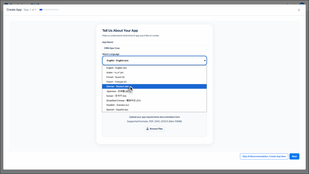 Select the desired language
