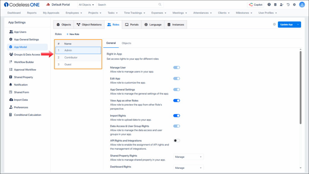 Three default roles in apps
