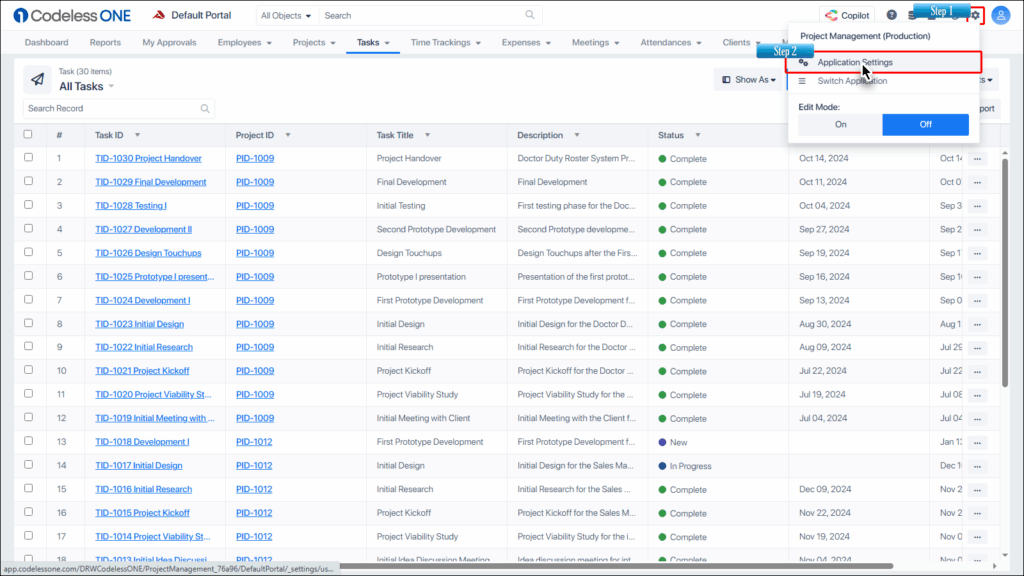 invoke Application Settings