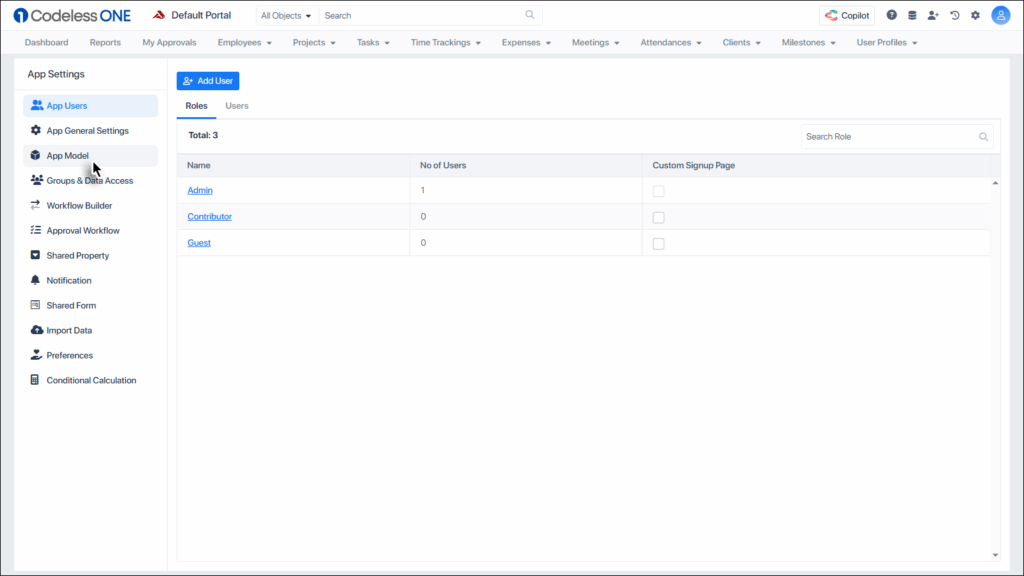 Select the App Model option