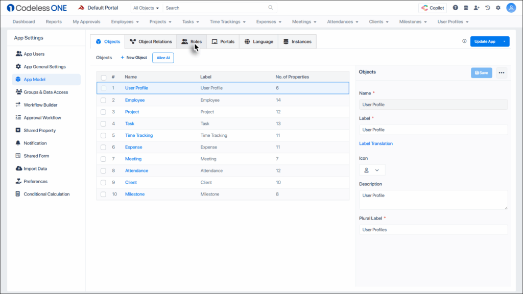 Click the Roles Tab