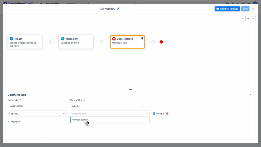 Select the relevant Workflow Variable