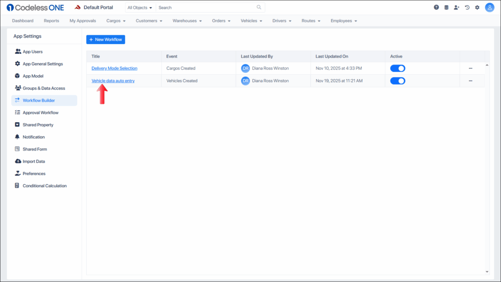 Workflow created with variables