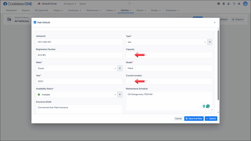 2 fields left blank for the variables to fill